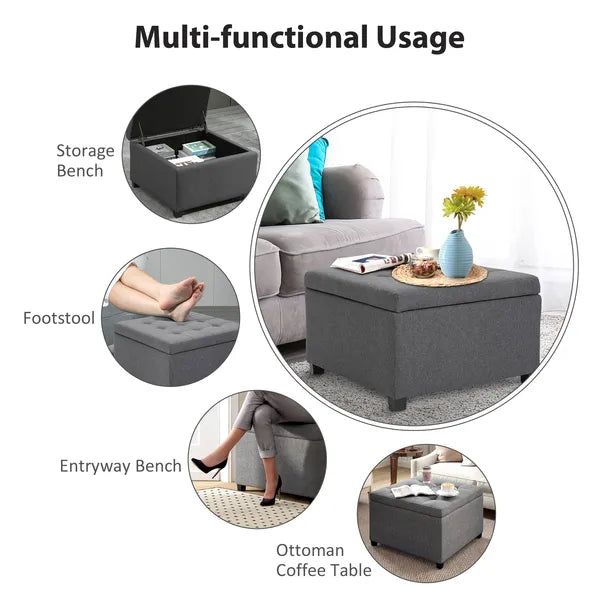 HOMCOM Tufted Storage Ottoman with Lift Top and Eucalyptus Wood Frame Gray - product image 8