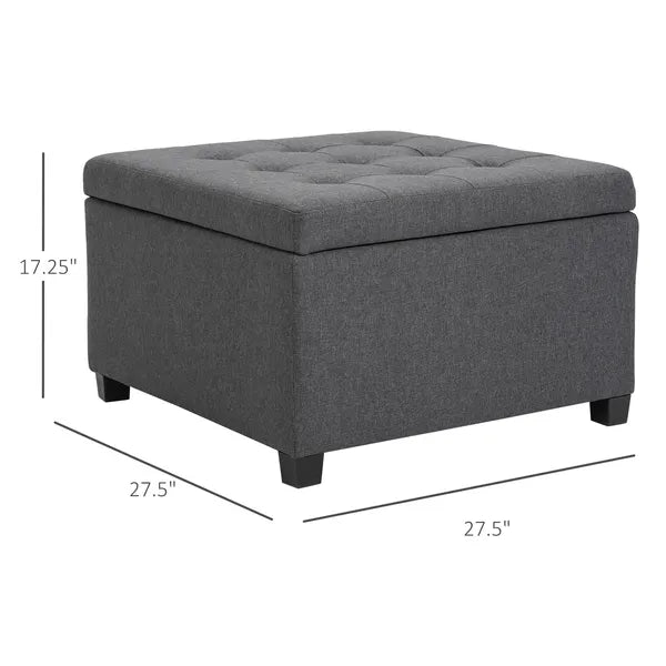 HOMCOM Tufted Storage Ottoman with Lift Top and Eucalyptus Wood Frame Gray - product image 3