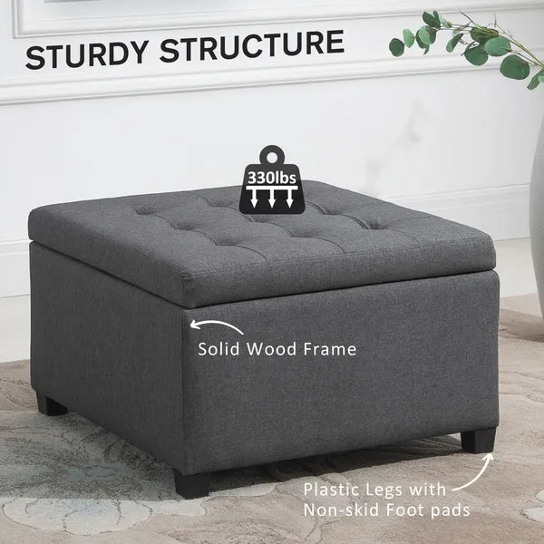 HOMCOM Tufted Storage Ottoman with Lift Top and Eucalyptus Wood Frame Gray - product image 7