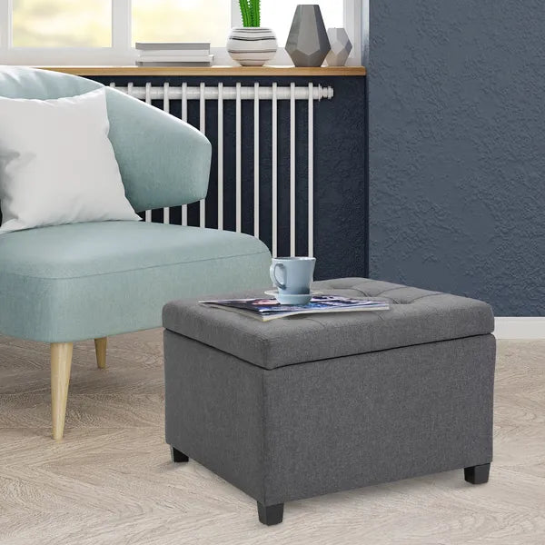HOMCOM Tufted Storage Ottoman with Lift Top and Eucalyptus Wood Frame Gray - product image 10