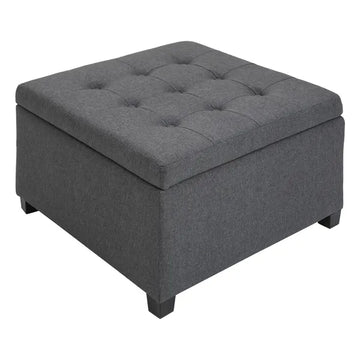HOMCOM Tufted Storage Ottoman with Lift Top and Eucalyptus Wood Frame Gray - product image 1