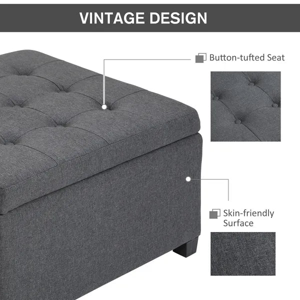 HOMCOM Tufted Storage Ottoman with Lift Top and Eucalyptus Wood Frame Gray - product image 5