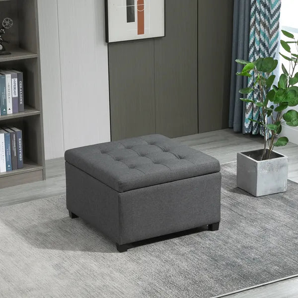 HOMCOM Tufted Storage Ottoman with Lift Top and Eucalyptus Wood Frame Gray - product image 9