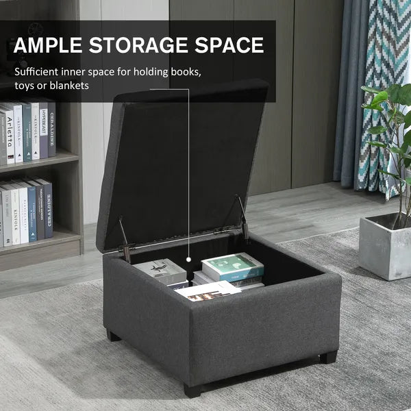 HOMCOM Tufted Storage Ottoman with Lift Top and Eucalyptus Wood Frame Gray - product image 4