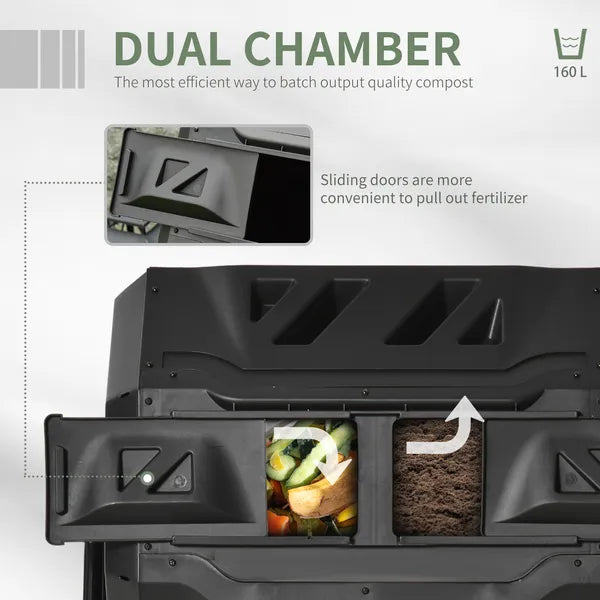 Tumbling Compost Bin Outdoor 360 Degree Dual Chamber Rotating Composter 43 Gallon, Black - product image 4