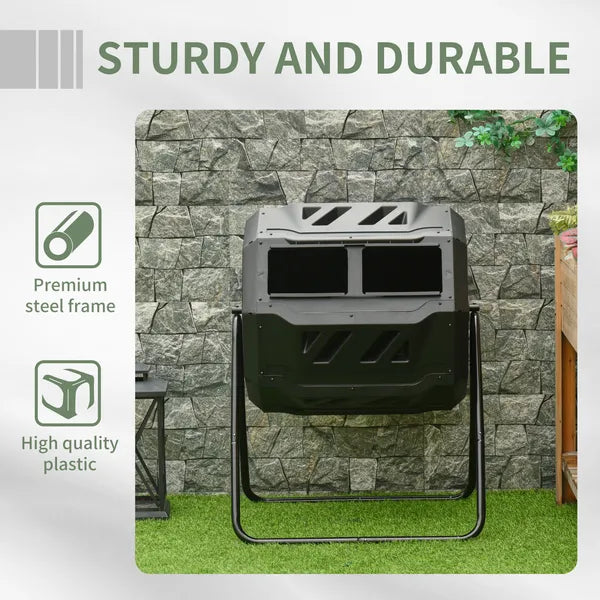 Tumbling Compost Bin Outdoor 360 Degree Dual Chamber Rotating Composter 43 Gallon, Black - product image 7