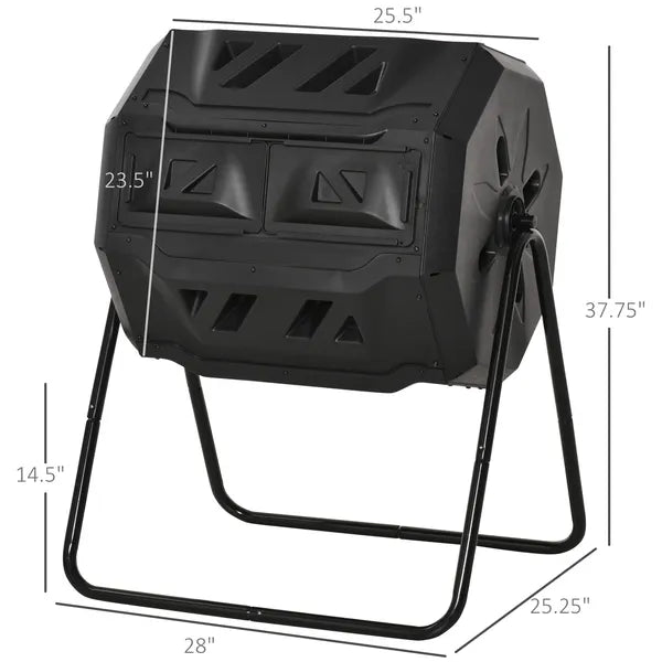 Tumbling Compost Bin Outdoor 360 Degree Dual Chamber Rotating Composter 43 Gallon, Black - product image 3