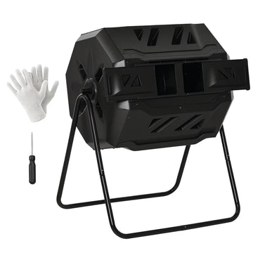 Tumbling Compost Bin Outdoor 360 Degree Dual Chamber Rotating Composter 43 Gallon, Black - product image 1