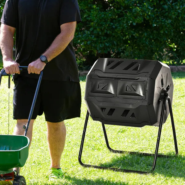 Tumbling Compost Bin Outdoor 360 Degree Dual Chamber Rotating Composter 43 Gallon, Black - product image 10