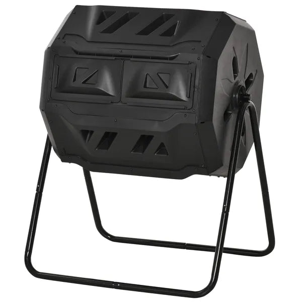 Tumbling Compost Bin Outdoor 360 Degree Dual Chamber Rotating Composter 43 Gallon, Black - product image 11