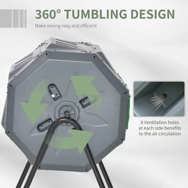 Tumbling Compost Bin Outdoor 360 Degree Dual Chamber Rotating Composter 43 Gallon, Light Gray - product image 4