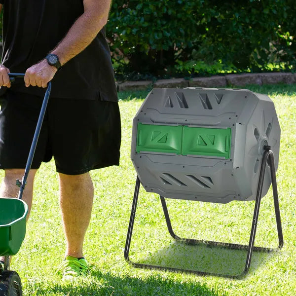 Tumbling Compost Bin Outdoor 360 Degree Dual Chamber Rotating Composter 43 Gallon, Light Gray - product image 8