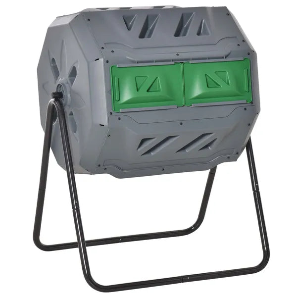 Tumbling Compost Bin Outdoor 360 Degree Dual Chamber Rotating Composter 43 Gallon, Light Gray - product image 1
