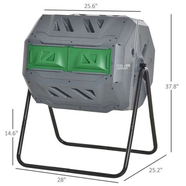 Tumbling Compost Bin Outdoor 360 Degree Dual Chamber Rotating Composter 43 Gallon, Light Gray - product image 3