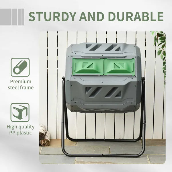 Tumbling Compost Bin Outdoor 360 Degree Dual Chamber Rotating Composter 43 Gallon, Light Gray - product image 7
