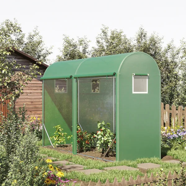 Tunnel Greenhouse 10x3x7 ft Green Walk-In Hot House with Roll-Up Windows Zippered Door Steel Frame PE Cover - product image 2