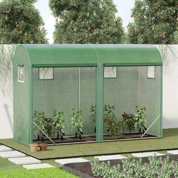 Tunnel Greenhouse 10x3x7 ft Green Walk-In Hot House with Roll-Up Windows Zippered Door Steel Frame PE Cover - product image 10