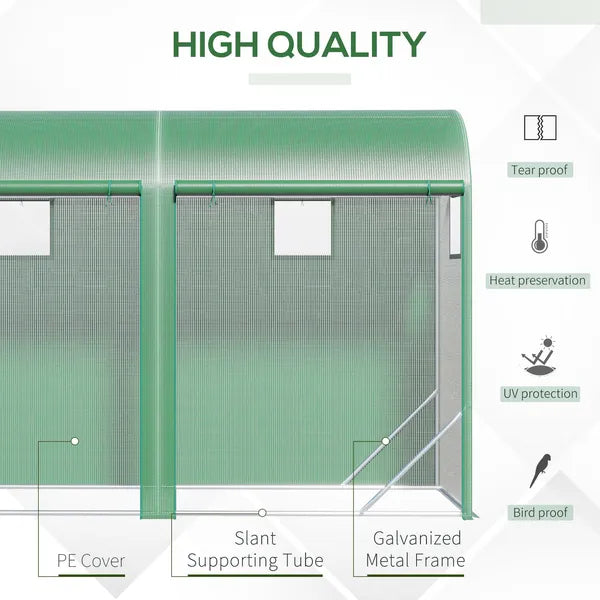 Tunnel Greenhouse 10x3x7 ft Green Walk-In Hot House with Roll-Up Windows Zippered Door Steel Frame PE Cover - product image 4