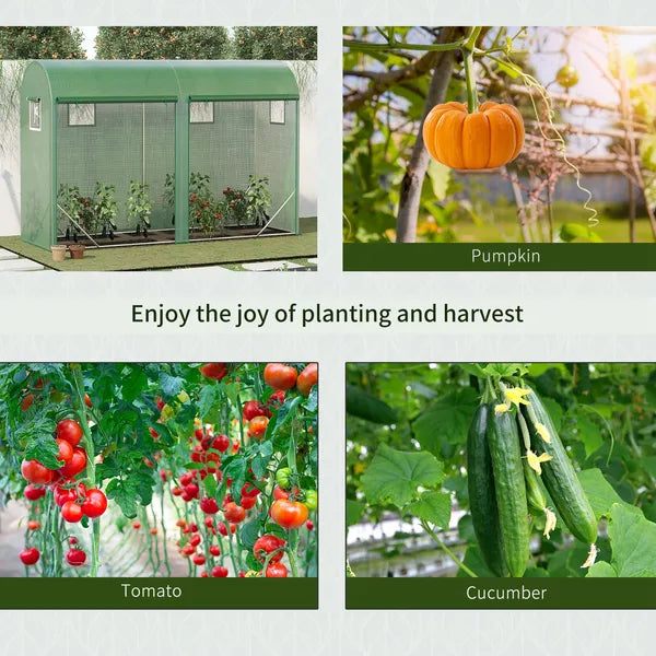 Tunnel Greenhouse 10x3x7 ft Green Walk-In Hot House with Roll-Up Windows Zippered Door Steel Frame PE Cover - product image 7