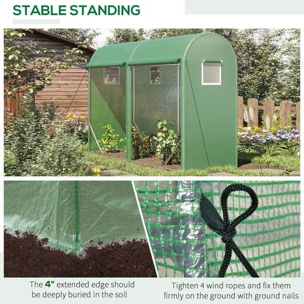 Tunnel Greenhouse 10x3x7 ft Green Walk-In Hot House with Roll-Up Windows Zippered Door Steel Frame PE Cover - product image 5