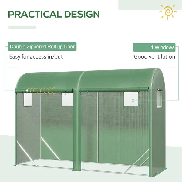 Tunnel Greenhouse 10x3x7 ft Green Walk-In Hot House with Roll-Up Windows Zippered Door Steel Frame PE Cover - product image 6
