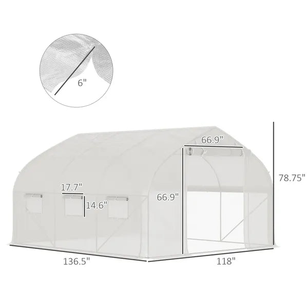 Tunnel Greenhouse 11.5' with Steel Hoops Mesh Door and Windows - product image 3