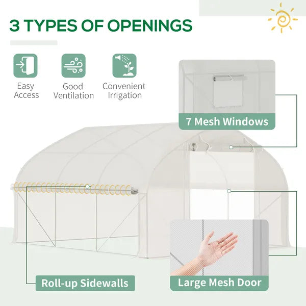 Tunnel Greenhouse 11.5' with Steel Hoops Mesh Door and Windows - product image 4