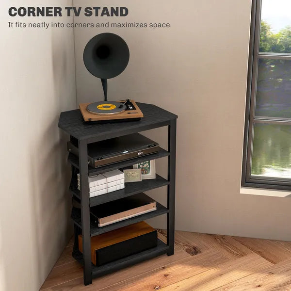 HOMCOM TV Stand, Entertainment Center with Storage Shelves and Steel Frame for Living Room, Black - product image 4