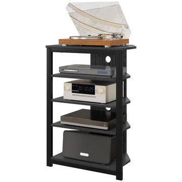 HOMCOM TV Stand, Entertainment Center with Storage Shelves and Steel Frame for Living Room, Black - product image 1
