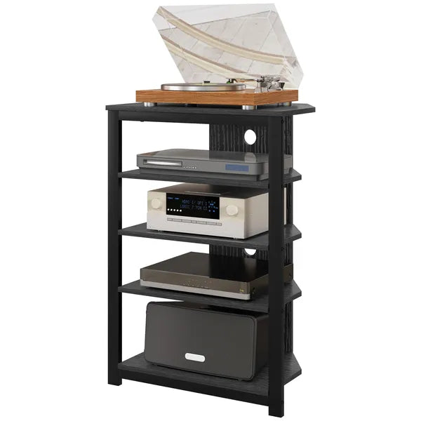 HOMCOM TV Stand, Entertainment Center with Storage Shelves and Steel Frame for Living Room, Black - product image 1