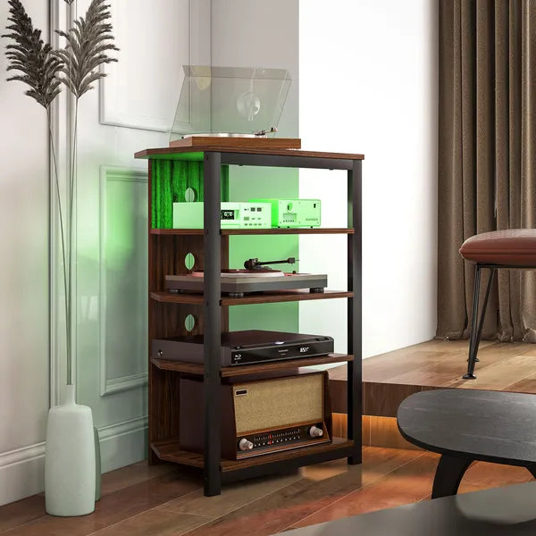 HOMCOM TV Stand with LED Lights, AV Media Stand, Corner Audio Tower with Storage Shelves and Steel Frame, for Living Room, Brown - product image 8