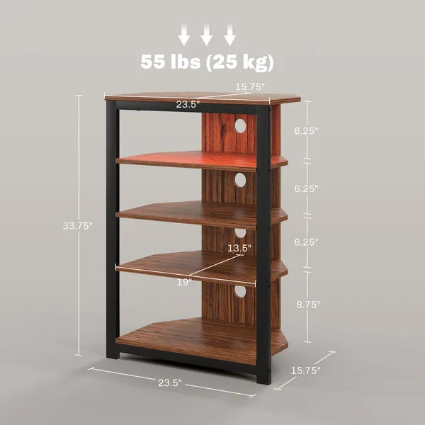 HOMCOM TV Stand with LED Lights, AV Media Stand, Corner Audio Tower with Storage Shelves and Steel Frame, for Living Room, Brown - product image 3