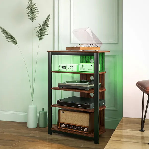HOMCOM TV Stand with LED Lights, AV Media Stand, Corner Audio Tower with Storage Shelves and Steel Frame, for Living Room, Brown - product image 10