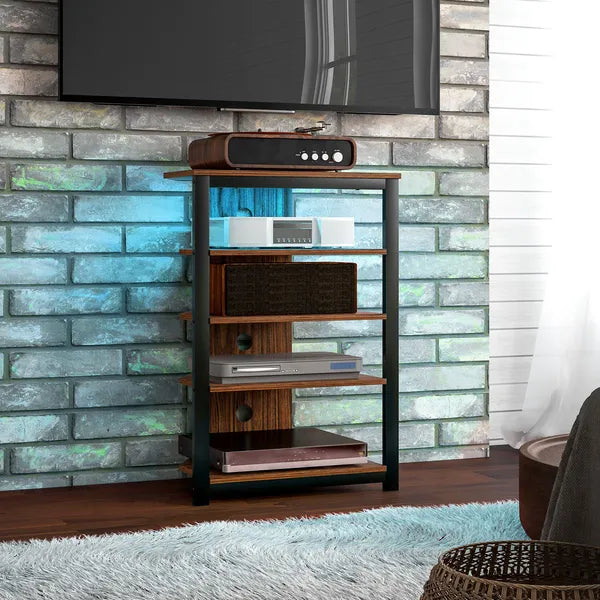 HOMCOM TV Stand with LED Lights, AV Media Stand, Corner Audio Tower with Storage Shelves and Steel Frame, for Living Room, Brown - product image 2