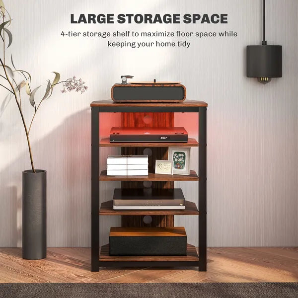 HOMCOM TV Stand with LED Lights, AV Media Stand, Corner Audio Tower with Storage Shelves and Steel Frame, for Living Room, Brown - product image 5
