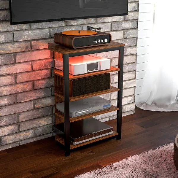 HOMCOM TV Stand with LED Lights, AV Media Stand, Corner Audio Tower with Storage Shelves and Steel Frame, for Living Room, Brown - product image 9