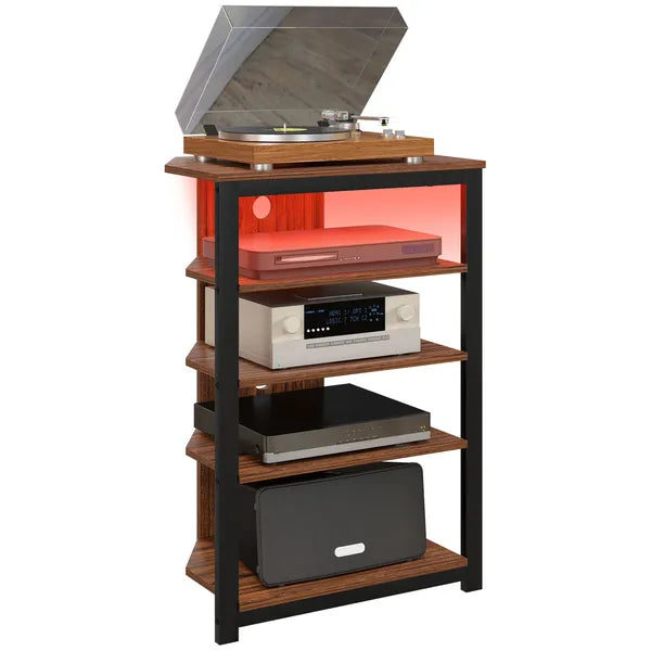 HOMCOM TV Stand with LED Lights, AV Media Stand, Corner Audio Tower with Storage Shelves and Steel Frame, for Living Room, Brown - product image 11
