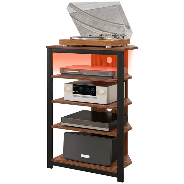 HOMCOM TV Stand with LED Lights, AV Media Stand, Corner Audio Tower with Storage Shelves and Steel Frame, for Living Room, Brown - product image 1