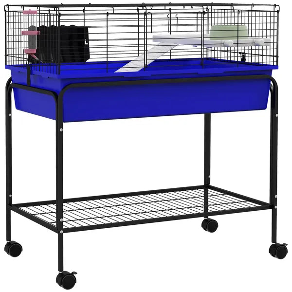 Two-Story Small Animal Cage Removable from Stand, Pet Habitat with Shelf and Wheels, 33" x 18.5" x 35", Blue - product image 11