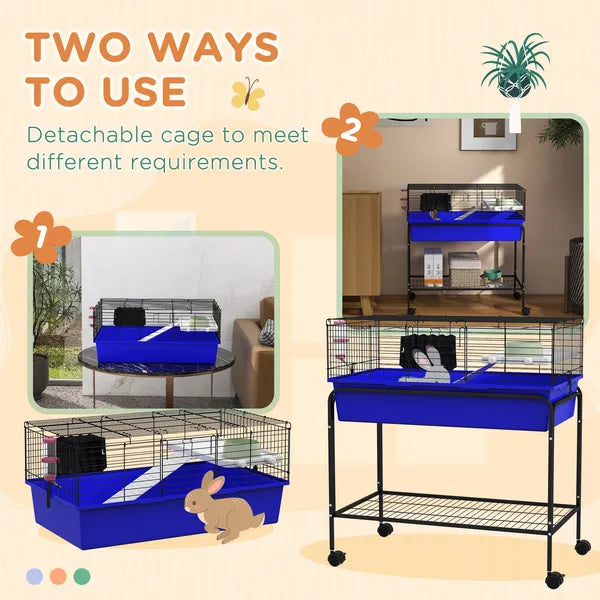 Two-Story Small Animal Cage Removable from Stand, Pet Habitat with Shelf and Wheels, 33" x 18.5" x 35", Blue - product image 4