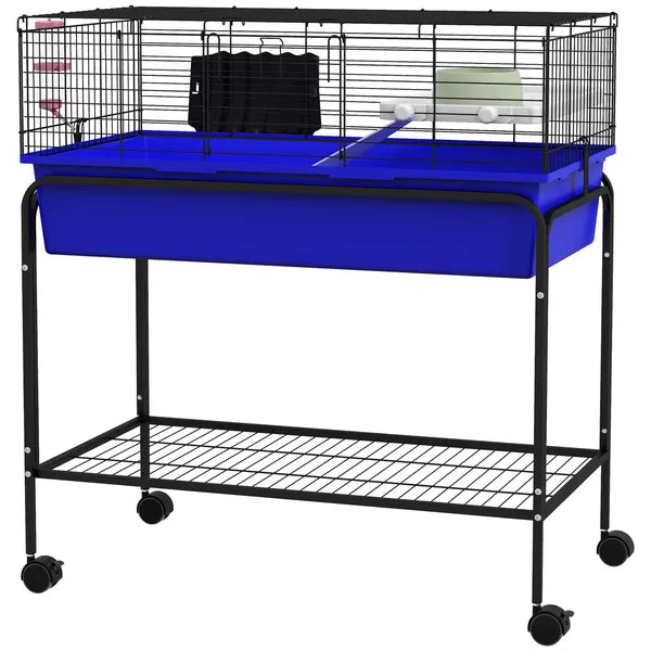 Two-Story Small Animal Cage Removable from Stand, Pet Habitat with Shelf and Wheels, 33" x 18.5" x 35", Blue - product image 1