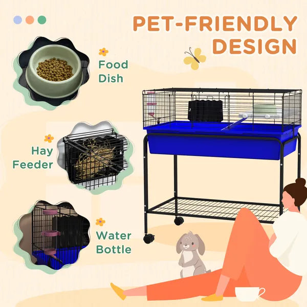 Two-Story Small Animal Cage Removable from Stand, Pet Habitat with Shelf and Wheels, 33" x 18.5" x 35", Blue - product image 7