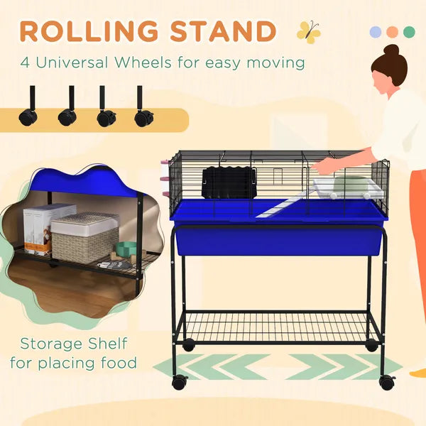 Two-Story Small Animal Cage Removable from Stand, Pet Habitat with Shelf and Wheels, 33" x 18.5" x 35", Blue - product image 8
