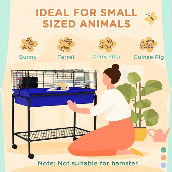 Two-Story Small Animal Cage Removable from Stand, Pet Habitat with Shelf and Wheels, 33" x 18.5" x 35", Blue - product image 5