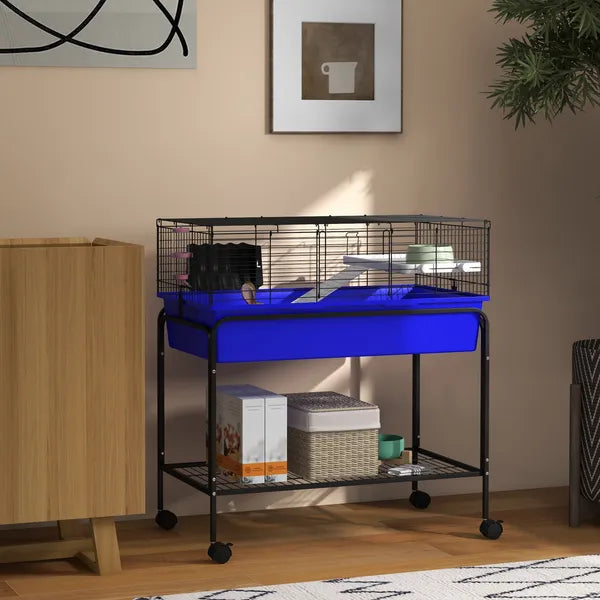 Two-Story Small Animal Cage Removable from Stand, Pet Habitat with Shelf and Wheels, 33" x 18.5" x 35", Blue - product image 10
