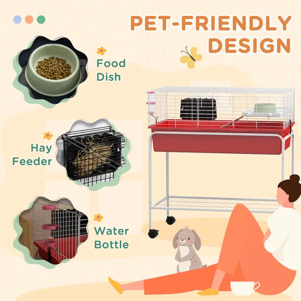 Two-Story Small Animal Cage Removable from Stand, Pet Habitat with Shelf and Wheels, 33" x 18.5" x 35", Red - product image 7