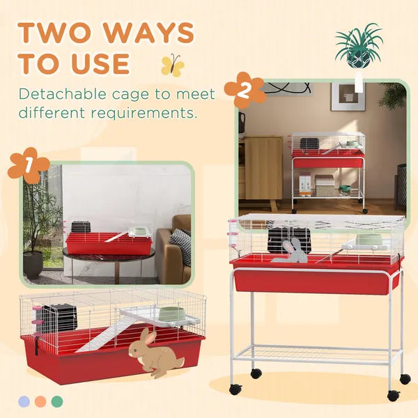Two-Story Small Animal Cage Removable from Stand, Pet Habitat with Shelf and Wheels, 33" x 18.5" x 35", Red - product image 4