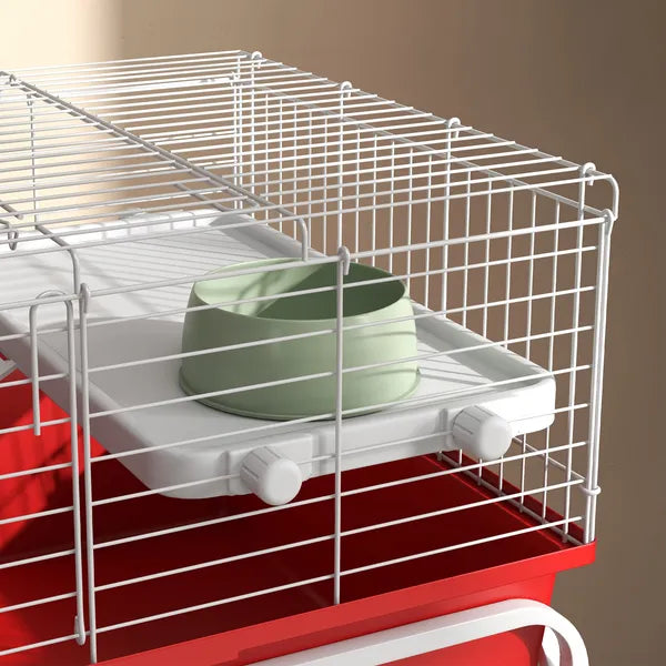 Two-Story Small Animal Cage Removable from Stand, Pet Habitat with Shelf and Wheels, 33" x 18.5" x 35", Red - product image 9