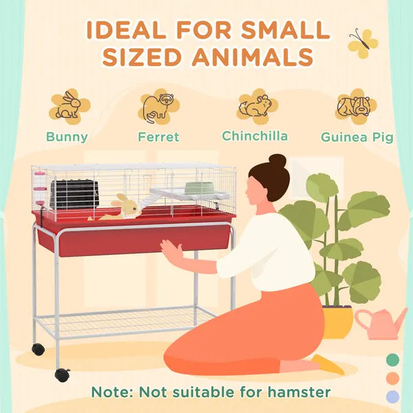 Two-Story Small Animal Cage Removable from Stand, Pet Habitat with Shelf and Wheels, 33" x 18.5" x 35", Red - product image 5