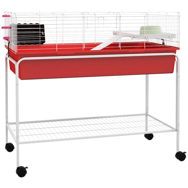 Two-Story Small Animal Cage Removable from Stand, Pet Habitat with Shelf and Wheels, 39" x 20.5" x 36.5", Red - product image 11